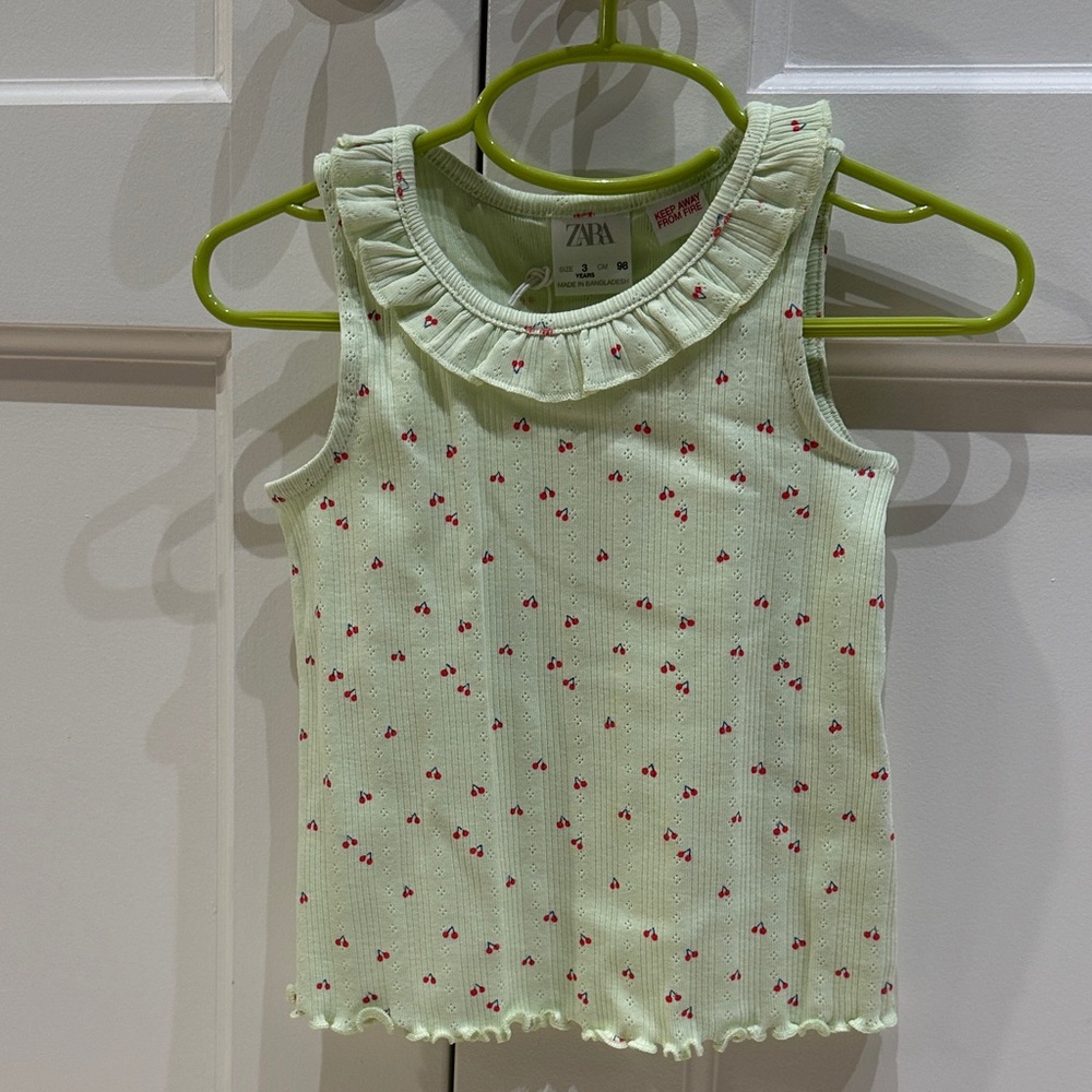 NWT Zara Lime Green Cherry Tank Top Sz 3T